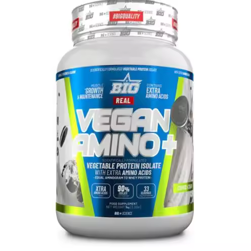 VEGAN AMINO PLUS 1KG COOKIES & CREAM - Big / Oreo  Baja en azúcares  Proteína vegetal  Alta calidad  Real vegan amino - 1