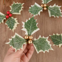10pcs Berries De Holle Artificiales Con Hojas Para Decoración De Navidad Artesanías De Wreath Para Casa Adornos De Árbol De Navidad Regalo De Año Nuevo - details 7