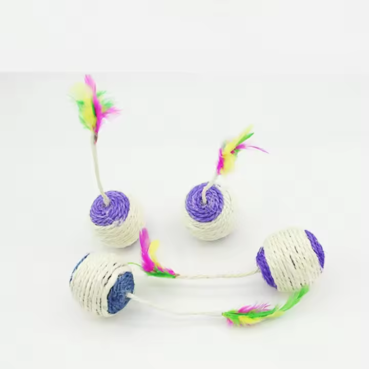 Juguete Interactivo Para Gatos Pelota De Rasguñar Sisal Divertido Juego Con Plumas Adecuado Para Gatitos Suministros Para Gatos - 1