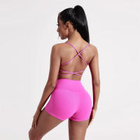 Sujetador Deportivo Para Mujer En Color Sólido Con Espalda Cruzada Fitness Yoga Entrenamiento Global Con Almohadilla De Pecho Tirantes Finos - details 11