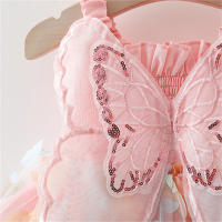 Vestido De Verano Para Niñas Con Impresión De Mariposa Arcoíris Y Alas De Mariposa Sin Mangas Falda De Terciopelo Vestido De Niña Estilizado De Manga Corta - details 5