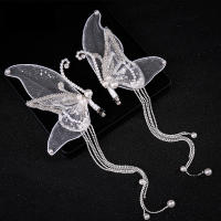 2pcs Clip Para El Cabello De Mariposa Con Borlas Y Perlas Hechas a Mano Accesorios Para El Cabello Para Boda Y Banquete Decoración De Cabeza Para Vestido De Novia - details 3
