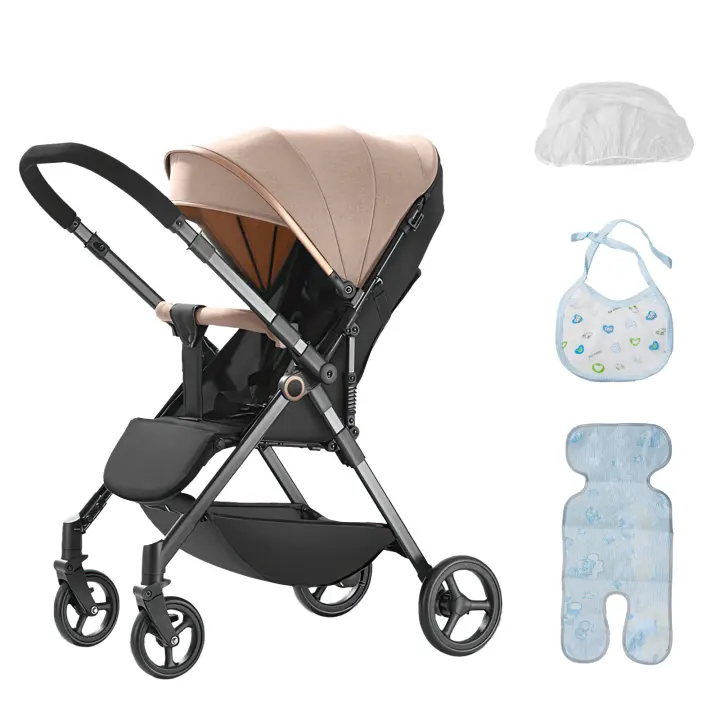Cochecito de bebé, cochecito de bebé con amortiguador de cuatro ruedas de paisaje alto plegable ultraligero bidireccional, carrito de bebéCochecito compacto: hasta 25 kg, inclinable, plegable, capota para el sol (UPF 50+) y cesta de compra XL - 1