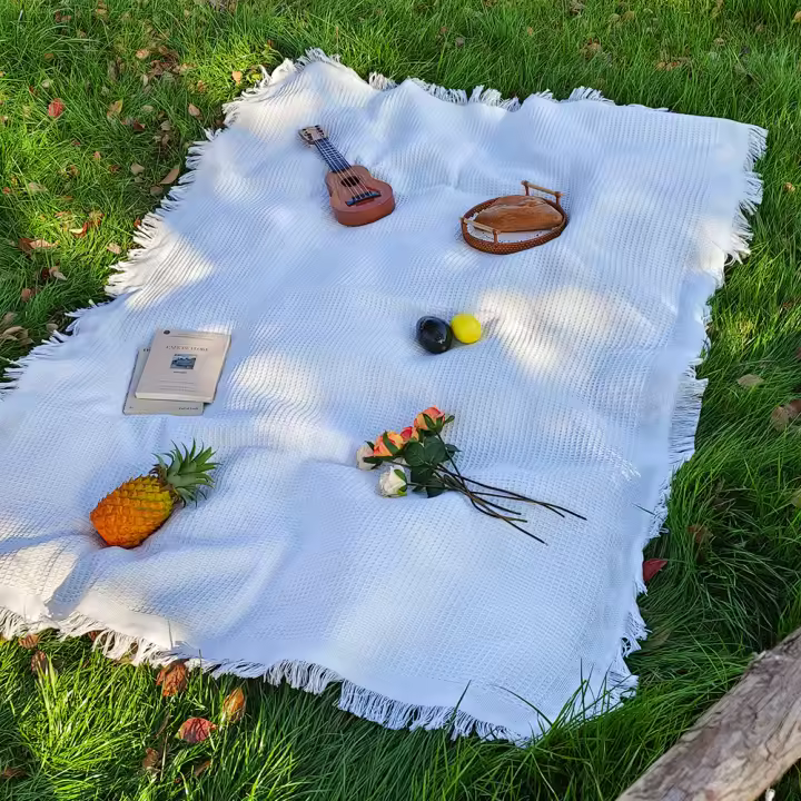 Manta De Algodón Mezclado Para Camping Portátil Con Borlas Impermeable Y Suave Para Pícnic Y Uso Exterior Tapete De Mesa Sofá - 1