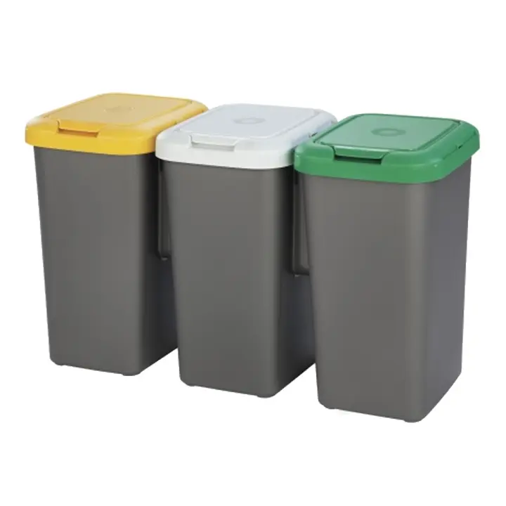 Well Home Papelera de reciclaje con 3 compartimentos, 75 litros en total, dimensiones 77x32x48 cm - 1