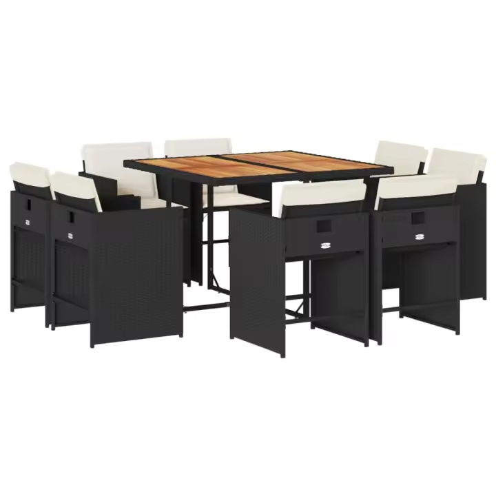 vidaXL Set de comedor de jardín 9 pzas y cojines ratán sintético negro - 1