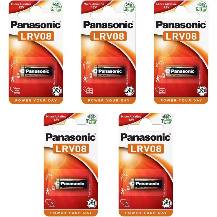 Panasonic, lote de 5 pilas Cell Power LR23 (LRV08), pilas alcalinas de manganeso 12 V. - 1