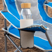 Aktive - Silla plegable camping, 49x46x60 cm, color azul, asiento bajo, portavasos, antivuelco, soporta 110 kg, estructura de acero, tejido de poliéster, correa de hombro, plegado en acordeón, sillas plegables - details 2