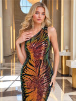 Vestido De Fiesta Romagic De Encaje Con Flor Y Lentejuelas De Hombro Solo Vestido Largo Para Mujer Sin Mangas Elástico Para Bodas Y Noches Elegantes - details 2