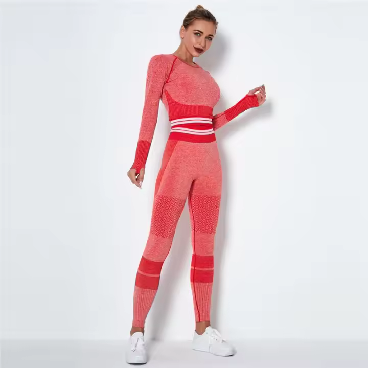 Yoga Set 2 Pcs Gym Suit Long Sleeve T-Shirt High Waist Leggings Push Up Sports Suit - 1