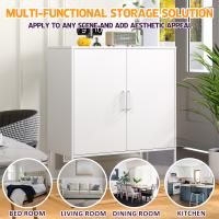 Aparador Metálico, Gabinete de Almacenamiento - 2 Estantes, Gabinete Independiente de Acero, Puerta Magnética, Protección Antiinclinación, Sala de estar, Cocina, Oficina, Blanco, alto 109 cm × Ancho 85 cm × Profundidad 40 cm - details 2