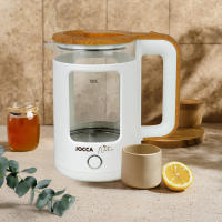 Hervidor de agua eléctrico Jocca Nature 1,8L blanco o negro, diseño elegante con detalles en madera. Ebullición rápida con resistencia oculta con indicador luminoso, base giratoria 360° y apagado automático.  Hecho con vidrio y acero. 1500W de potencia - details 1