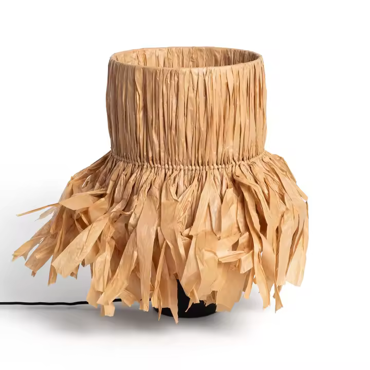 Ledkia Lámpara de Mesa Cerámica Artesanal Bajawa con Pantalla de Rafia Natural - 1