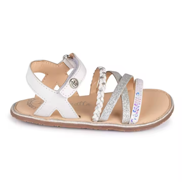 SANDALIA BAREFOOT BLANCO - TIRAS BRILLANTES Y VELCRO AJUSTABLE - 1