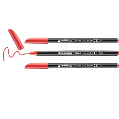 edding Edding 1200 - Rotuladores (1 mm, 3 unidades), color rojo - 1