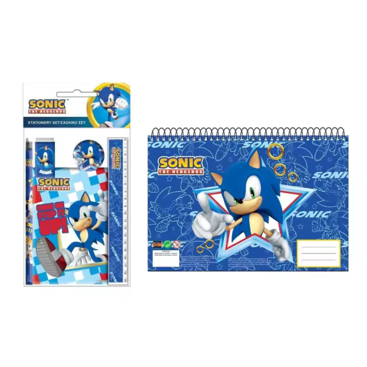 Sonic, Set Papelería + Libreta A4, Sonic, Pack Regalo, Niñas, Niños, Infantil, Kiglam - 1