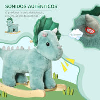 HOMCOM Caballito Balancín para Niños de +3 Años de Dinosaurio Balancín Infantil de Felpa con Sonidos Realistas y Base de Madera Asiento 36 cm Carga 45 kg 64x30x54 cm Verde Oscuro - details 3