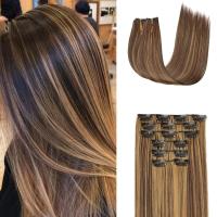 Extensiones De Cabello Sintético 6Pcs/Set 22 Pulgadas Rizado Recto Ombre Fibra Resistente Al Calor Con 16 Clip Para Mujeres Uso Diario - details 0