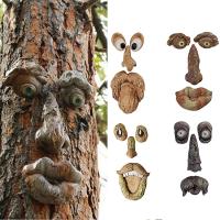 Decoración De Jardín Arte De Escultura De Rostro De Árbol En Resina Caricatura De Anciano Con Caras Y Piernas Para Exterior - details 18
