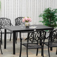 Outsunny Mesa de Jardín Rectangular para 6 Personas Mesa de Comedor Exterior 140x90x74 cm con Encimera de Listones y Estructura de Aluminio para Terraza Balcón Negro - details 1