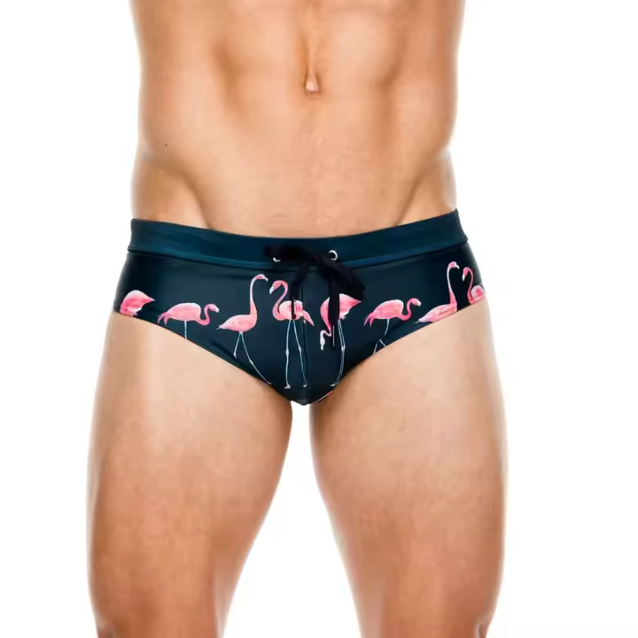 Shorts De Baño Para Hombre Estampado De Flamingo Sexy Briefs De Natación Estilo De Surf Boxer Trunks Traje De Baño Bikini Swimwear Azul - 1