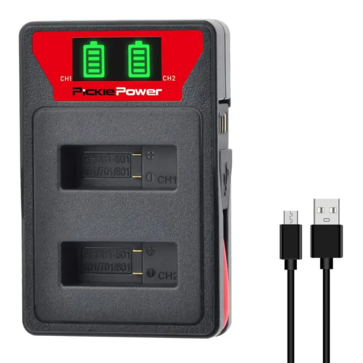 Cargador para 2 baterías GoPro HERO 5 / 6 / 7 ⋆ LED Smart USB Dual Charger ⋆ Input 5V 2A ⋆ Output 4.2V 600mA ⋆ CE, FCC, RoHS - 1