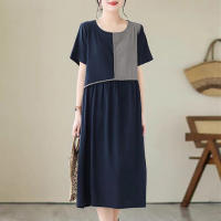 ZANZEA Vestido Midi De Manga Corta Para Mujer Estilo Retro Patchwork Largo Cuello En V Vestido Casual De Verano Sin Ajuste - details 4