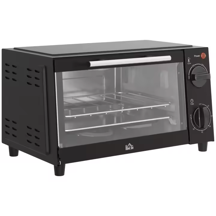 HOMCOM Mini Horno Eléctrico 9L Horno Eléctrico Sobremesa 750W con Temperatura Ajustable hasta 230°C Temporizador 60min y Bandeja para Hornear Parrilla 35x24,6x20 cm Negro - 1