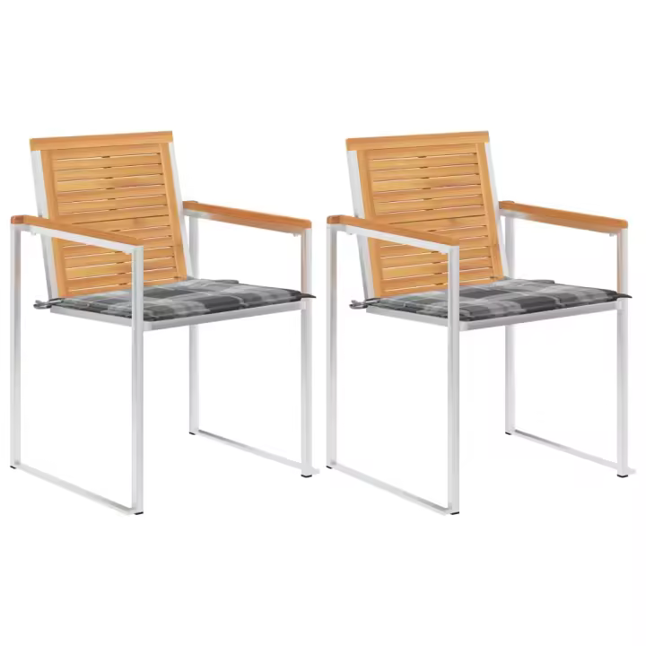 vidaXL Sillas de jardín con cojines 2 uds madera maciza teca y acero - 1