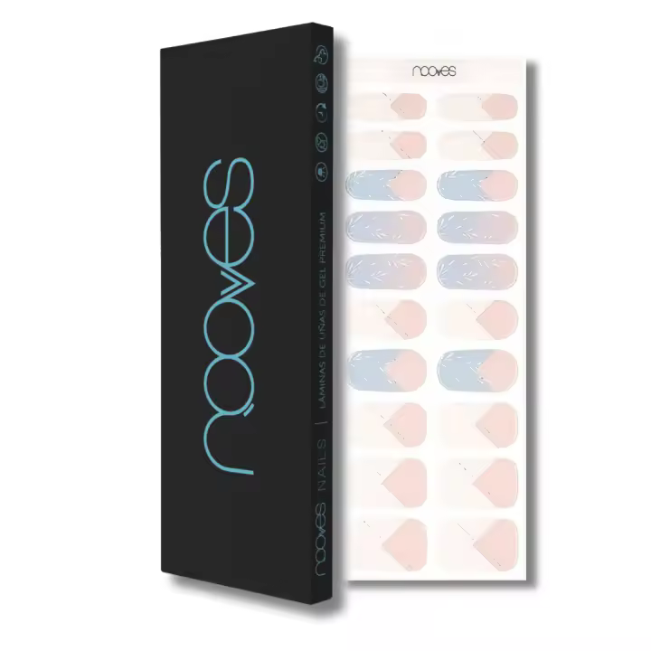 NOOVES - Láminas de Gel para Uñas| French Chic - Francesa 20 uds, Uñas de Gel Semicuradas Premium, Gel Nail Stickers,Pegatinas Uñas de Gel, Incluye 1 Lima de Uñas y 1 Palito de Naranjo, Vegano - 1