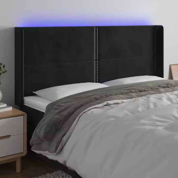 vidaXL Cabecero con LED de terciopelo negro 203x16x118/128 cm - 1