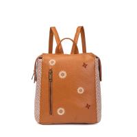 Mochila de mujer en polipiel y textil con bordados decorativos, diseño moderno y acabados artesanales, ligera y funcional para uso diario, ideal para ciudad, escapadas o viaje, disponible en colores beige, verde, rosa y más | Sara Bags - details 9