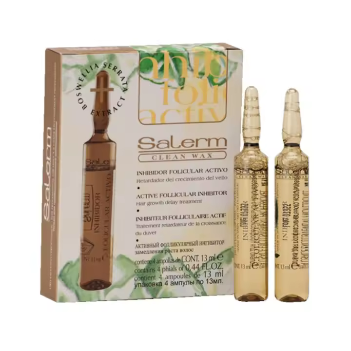 Bellas Extensiones- SALERM COSMETICS .Ampolla Inhibidora Folicular 4x13ml. Retardador del crecimiento del vello .  para mujer y hombre.  Aumenta el tiempo entre depilaciones. Top venta en verano - 1