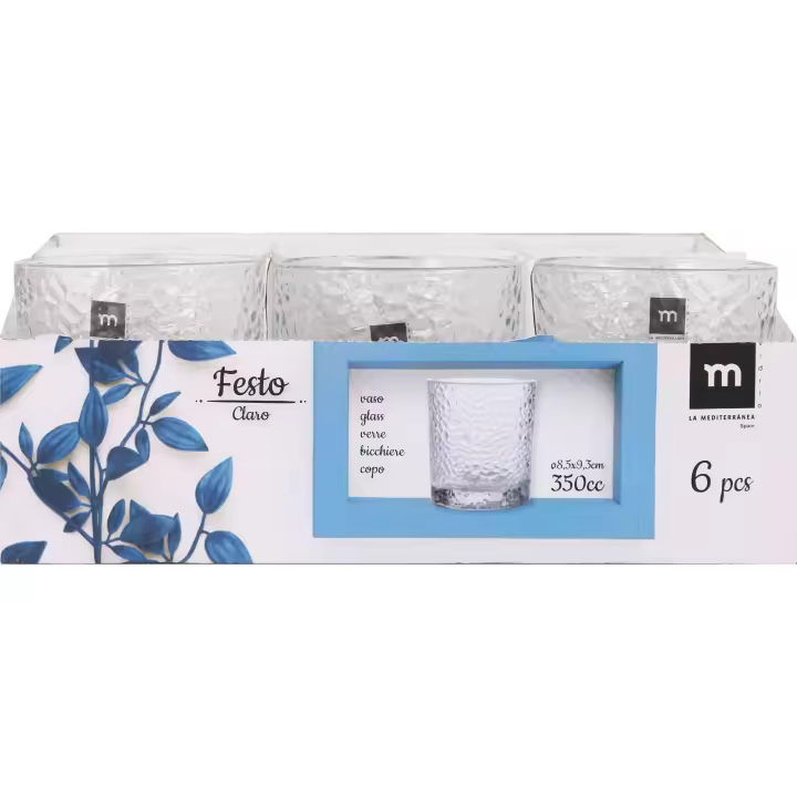 La Mediterránea - Vaso FESTO CLARO 350CC - Resistente y Duradero - Para Bebidas Frías y Calientes - Estilizado y Cómodo - 1