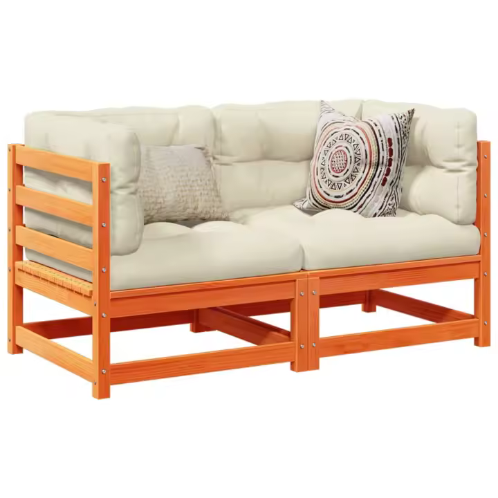 vidaXL Juego de sofás de jardín 2 piezas madera maciza de pino en color Pino natural/Marrón cera - 1