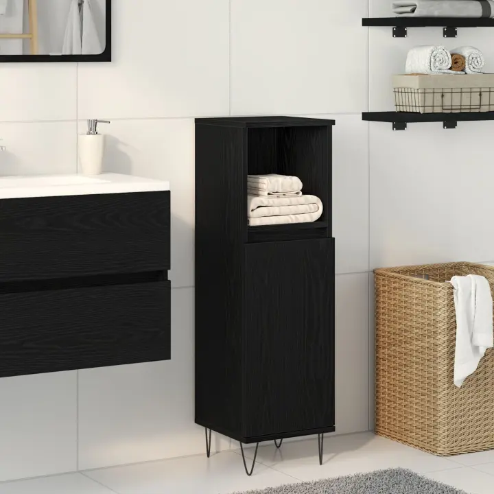 Armario de baño vidaXL Negro Roble 30x30x100 cm Madera elaborada - 1