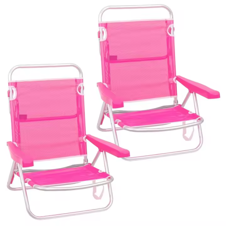 Pack de 2 sillas de playa baja reclinable 4 posiciones convertible en tumbona de aluminio y textileno de 61x47x80 cm Lola Home - 1