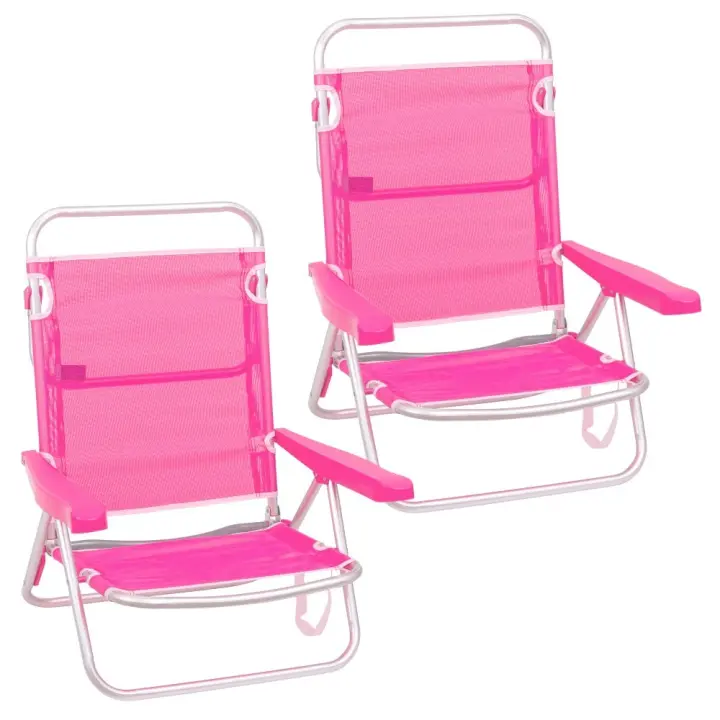 Pack de 2 sillas de playa baja reclinable 4 posiciones convertible en tumbona de aluminio y textileno de 61x47x80 cm Lola Home - 1