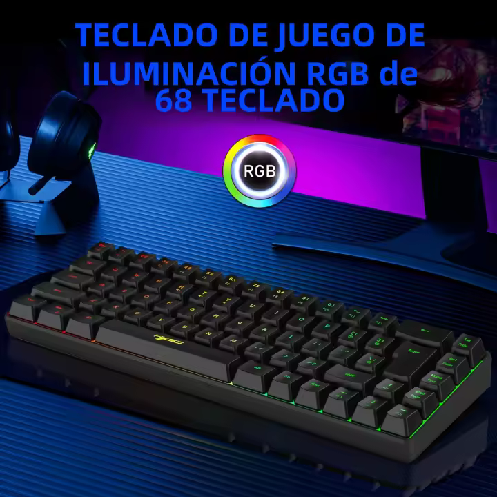 Teclado De Juego Ergonómico Mini 60% Con Retroiluminación RGB Teclado Membránico Compacto Para Windows PC Laptop Tableta - 1