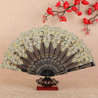 Abanico Plegable Antiguo Chino Para Mujer En Plástico Decoración Japonesa Para El Hogar Negro Rojo Boda Fiesta Danza - details 3