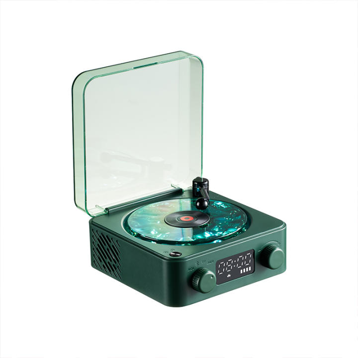 Christmas Gift Bluetooth Music Player with White Noise Dynamic RGB Projector Light Effect Retro Turntable Design Speaker