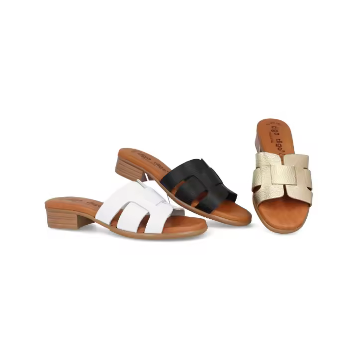 1363 - DIGO DIGO SANDALIAS DE TACÓN    COLORES : NEGRO , ORO , BLANCO  TALLAS : 35 AL 41  CORTE EXTERIOR : PIEL  FORRO INTERIOR : PIEL  PLANTILLA : PIEL / GEL    ALTURA TACÓN / CUÑA : 3 CM.  PISO : SINTÉTICO - 1