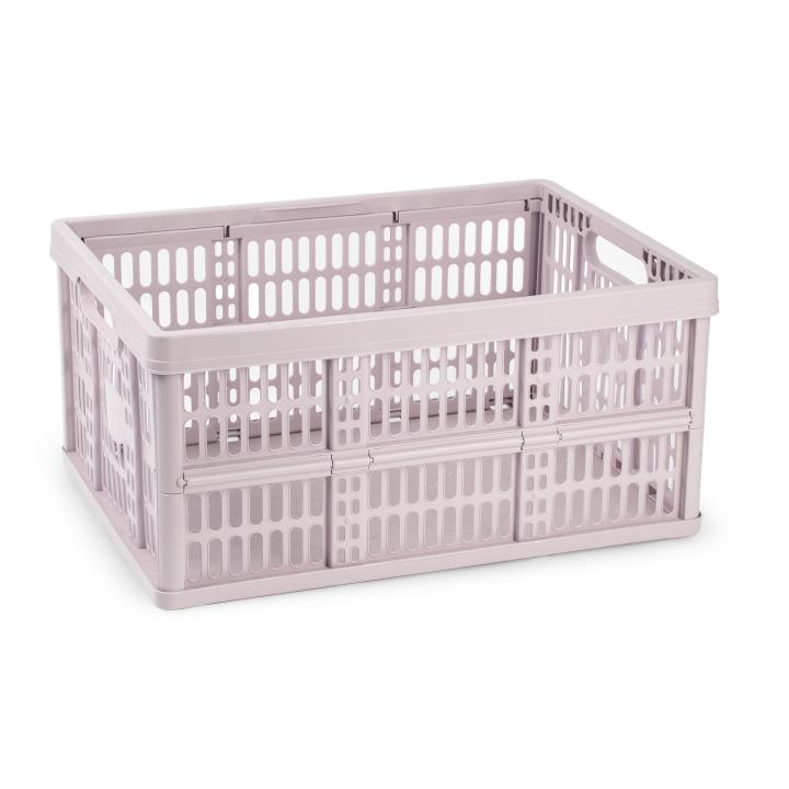 CABLEPELADO Caja Plegable con Asas, Caja Plástico Organizador, 48 cm Largo x 35 cm Ancho x 23 cm Alto, Capacidad 32 litros, Carga Máxima de 18 Kg, Rosa Claro
