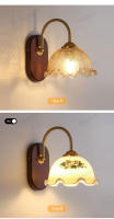Lámpara De Pared Minimalista Nórdica Luz De Dormitorio Lámpara Retro Estadounidense Para Sala De Estar Pasillo Material De Madera Sólida Y Vidrio Transparente - details 11