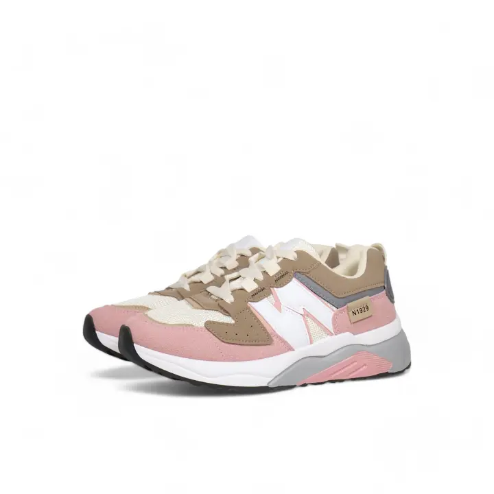HLuna Zapatillas de colorines Sneakers mujer n-01 combinados de rosa marrón blanco beige y gris - 1
