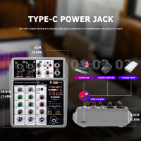 BOMGE Mixador De Audio Profesional 4 Canales Con Bluetooth Y Efecto Eco Delays Entrada 48V Fantasma Consola De Mezcla Digital USB - details 0
