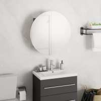 vidaXL Armario de baño con espejo redondo y LED 40x40x17,5 cm en color Negro/Blanco/Gris | almacenamiento funcional diseño moderno para baño dormitorio sala - details 2