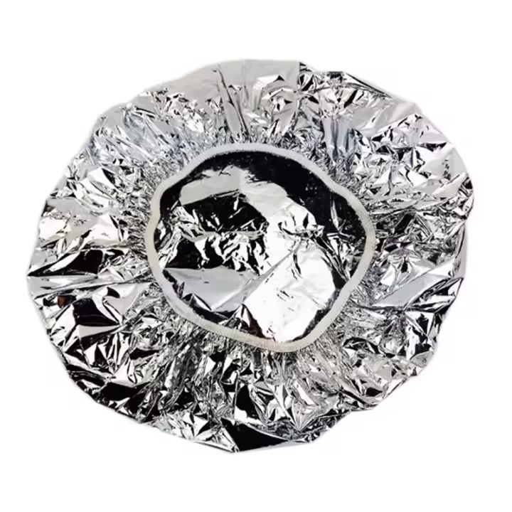 Gorro de ducha con aislamiento térmico para mujer, gorro de papel de aluminio, gorro de baño elástico para salón de pelo, Plata - 1