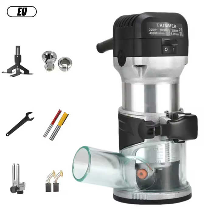 Recortadora eléctrica de madera de 2000W, fresadora de carpintería de 6 engranajes, recortadoras manuales, enrutador de bordes de madera de 40000RPM, herramientas de bricolaje para el hogar - 1