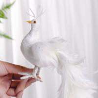 Peacock Simulación Blanca Decoración De Árbol De Navidad Atractiva Adorno De Casa Con Plumas Reales Colgante De Textil Y Fibra - details 3